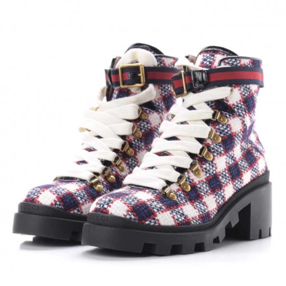 Gucci Vintage Tweed Combat Boots 38 7.5 8